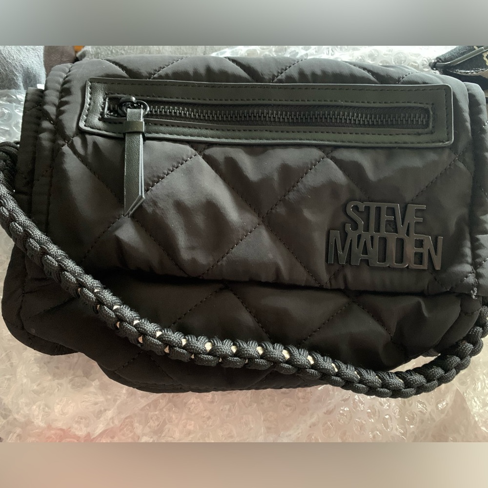 Steve Madden Black Quilted Crossbody Purse With Coin Pouch